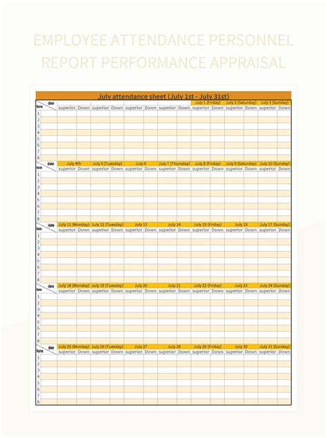 Employee Attendance Personnel Report Performance Appraisal Excel