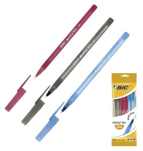 Ручка шариковая, синяя, чёрная, красная, среднее письмо, BIC Round Stic ...