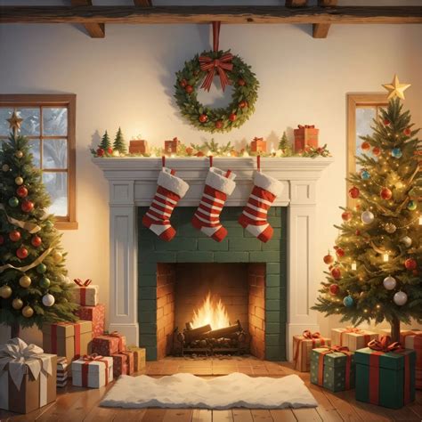 Cozy Christmas Fireplace Painting