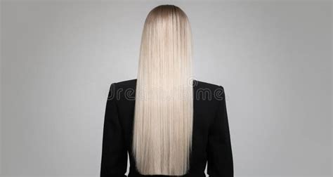Portrait Of A Blonde Girl With Gorgeous Long Straight Hair Back View Stock Photo Image Of