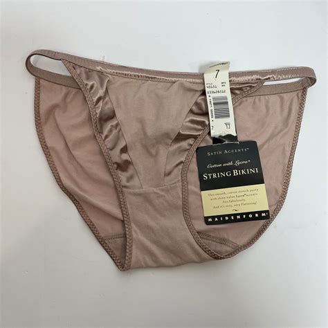 Vtg Maidenform String Bikini Satin Accents Taupe Skin Gem