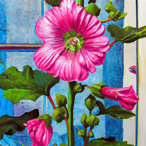 Pink Hollyhocks Flowers · Creative Fabrica