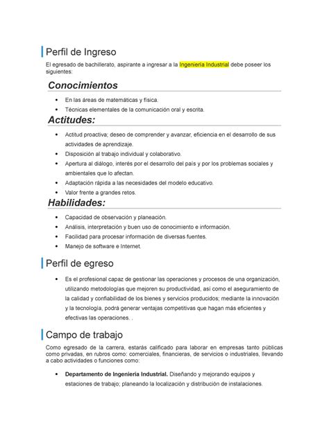 Perfil De Ingreso Tarea Perfil De Ingreso El Egresado De