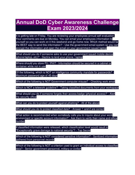 Cyber Awareness Challenge 2024 Answers Key Terms Klara Michell