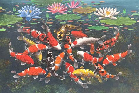 Download Vibrant Koi Fish Pond Art Wallpaper