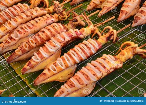 Grilled Squid At Street Food In Thailand Stock Image Image Of Banana