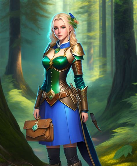 Lexica Full Body Drawing Elf Female Years Old Blonde Hair Green Eyes Height Brown