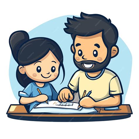 Parents Helping with Homework Cartoon Vector | Premium AI-generated vector