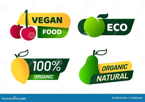 Vegan Labels Collection Organic And Natural Products Stock