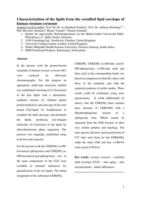 Pdf Characterization Of The Lipids From The Cornified Lipid Envelope