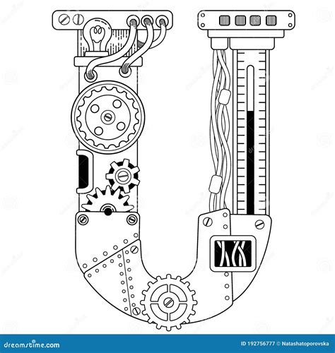 成人矢量着色书 蒸汽朋克字体 金属齿轮的机械字母和各种白色细节 向量例证 插画 包括有 等高 着色 192756777