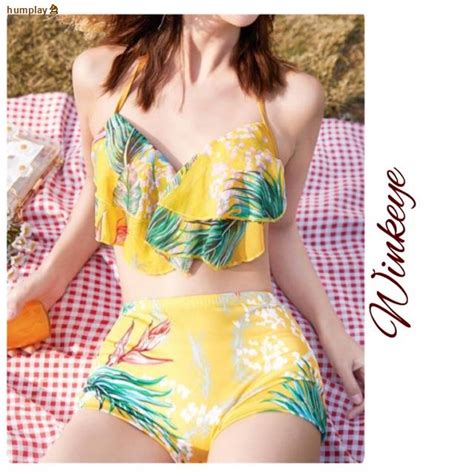 จดสงจากประเทศไทย Bikini Set ชดวายนำเซต ชน สไตลฮาวายชายทะเล Summer ม ส ชมพ เหลอง