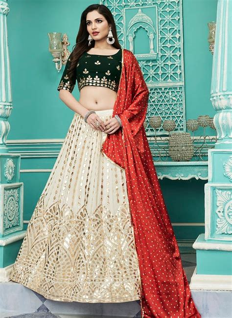 Buy Off White Georgette Gota Patti Embroidered Lehenga Choli Party Wear