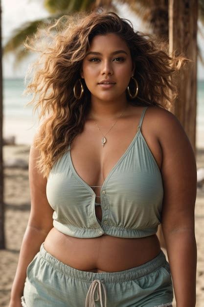 Premium Ai Image A Model In A Bikini Stands On The Beach In Front Of A Palm Tree