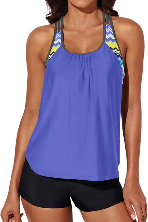 Aleumdr Womens Blouson Striped Printed Strappy T Back Push Up Tankini