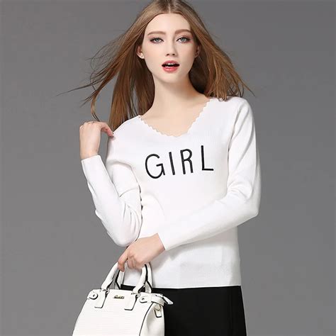 2016 New Arrival Autumn And Winter Women Slim V Neck Long Sleeve White