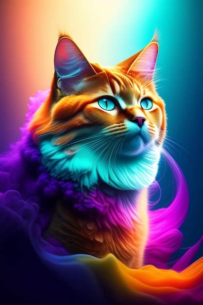 Un Gato Con Ojos Azules Y Un Fondo De Arco Iris Foto Premium