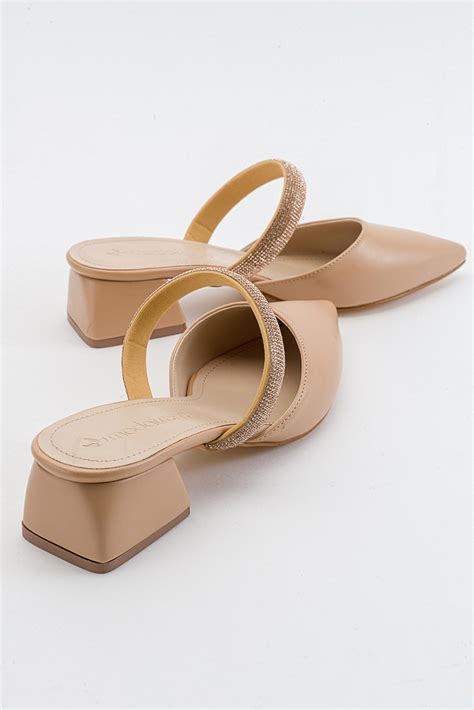 Tek Biyeli Kadın Topuklu Terlik NUDE CİLT