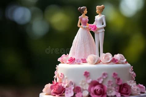 Wedding Cake Topper With Two Brides Figurines Of A Lesbian Couple Gay Marriage Concept Stock