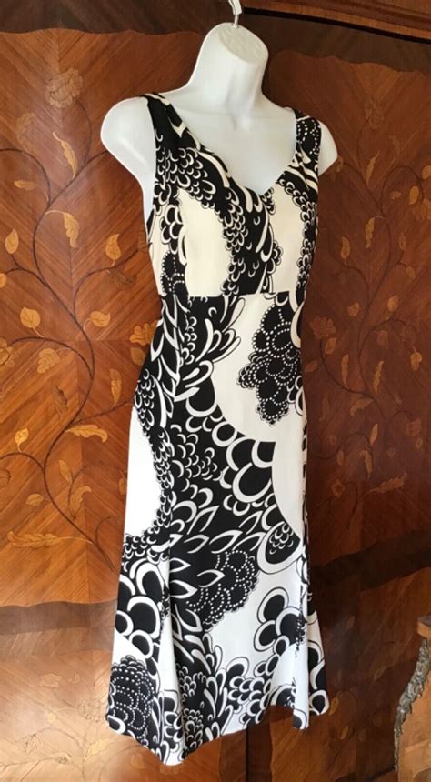 Black White Silk Dress Swirls Patterns Evening Party … - Gem