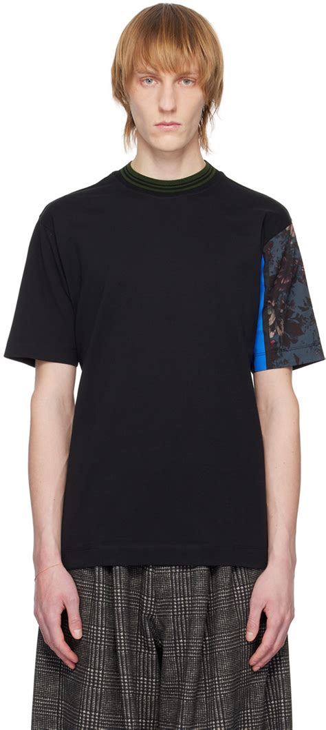 Dries Van Noten Black Patchwork Sleeve T Shirt SSENSE