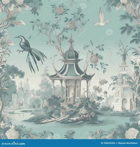 Ballard Designs Blue White Chinoiserie Asian Temple Fabric Pattern Stock Image Image Of