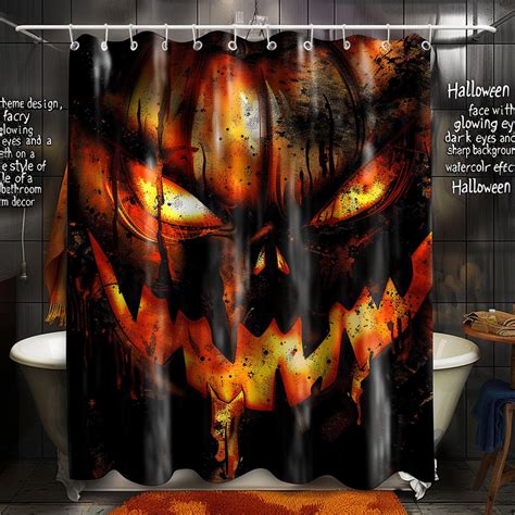 Spooky Pumpkin Watercolor Shower Curtain Halloween Bathroom Decor With