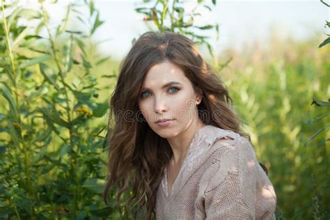 Gorgeous Brunette Woman S Years Old Resting Outdoors Stock Photo Image Of Long Lady