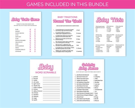 Hot Pink Doll Baby Shower Games Bundle Printable Fun Baby Shower Games