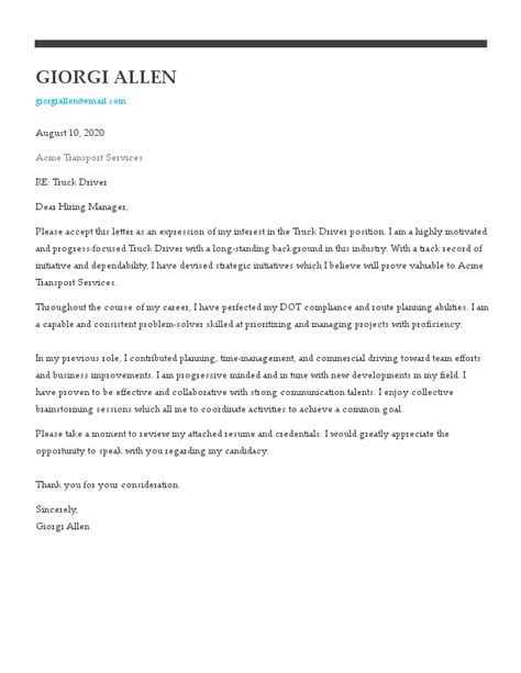 9 Truck Driver Cover Letter Examples Templates