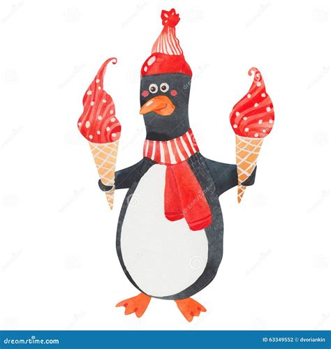 Penguin With Ice Cream Stock Illustration Illustration Of Drawing