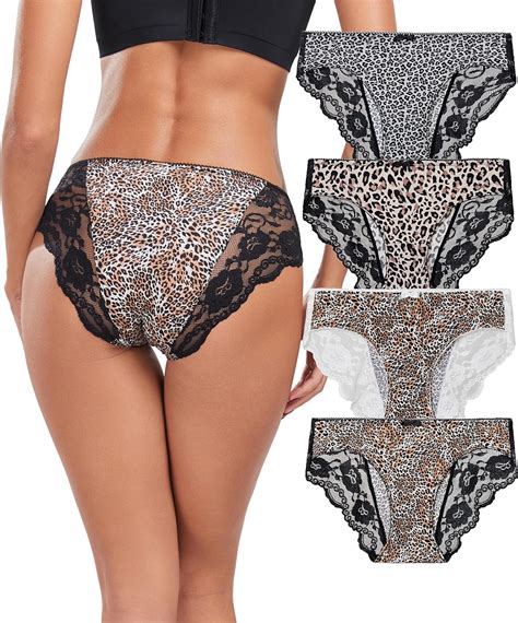 ANLIQI Leopard Print Women Underwear Lace Bikini Panties Pack Comfy Sex Hipster Soft Smooth