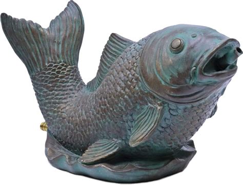 Verdigris Koi Decorative Plumbed Pond Statuary Fountain Spitter For