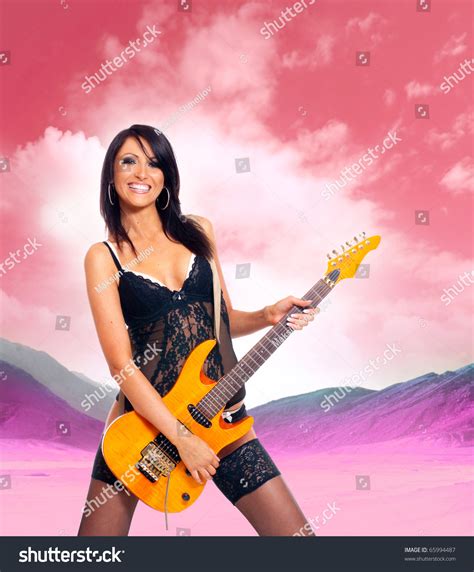 Sexy Brunette Guitar Isolated On White Stock Photo Edit Now