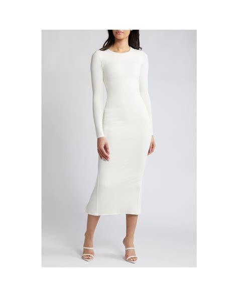 Naked Wardrobe Extra Butter Long Sleeve Midi Dress In White Lyst