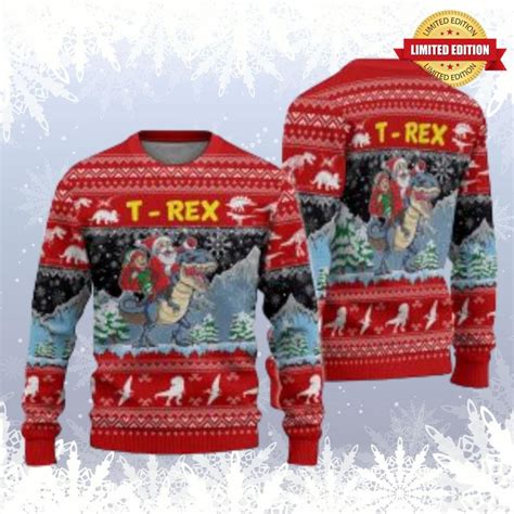 Santa Riding T Rex Ugly Sweaters For Men Women Rugcontrol