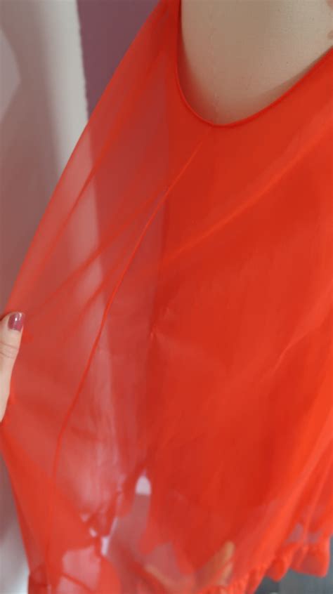 Vintage S Red Coral Lingerie Slip Size S Nylon Rose Floral Embroidery Sheer Unique