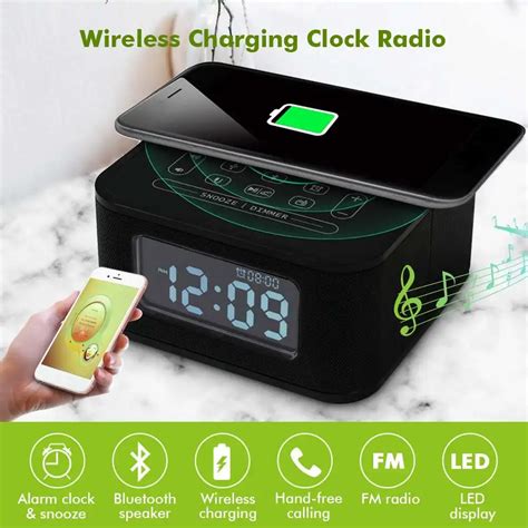 Wireless Charging Alarm Clock Radio Bluetooth Speaker For Bedrooms