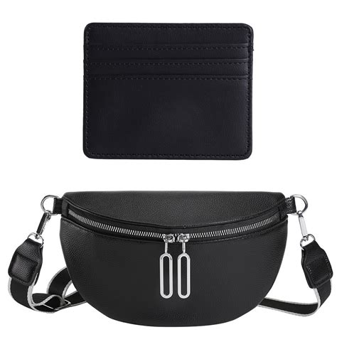 Lotpreco Women S Black Crossbody Bag Women S Wide Strap Chest Bag Women S Leather Bum Bag Ladies