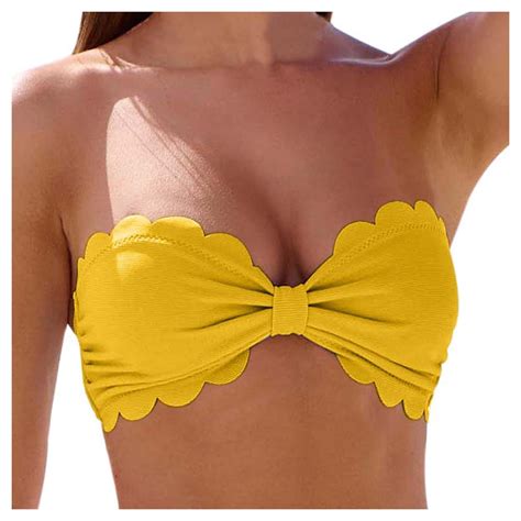 CAIVO Women Ruffle Trim Bandeau Bikini Swimwear With Removable Straps 2PCS Bathing Suit Hawaii