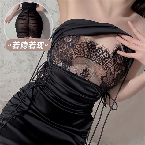 Guiruo Sexy Lingerie Sexy Lace Translucent Sling Nightdress Pure Desire Style Ice Silk Pajamas