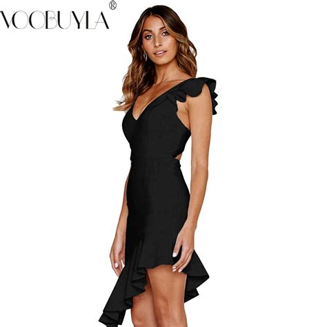 Voobuyla Ruffle Mulheres Vestido Feminino Sexy Profundo Decote Em V Sem