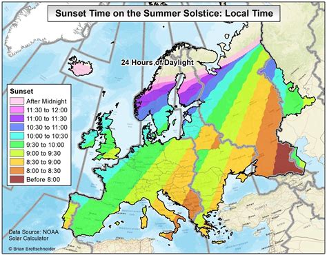 Sunset times in Europe on summer solstice (longest day) : MapPorn