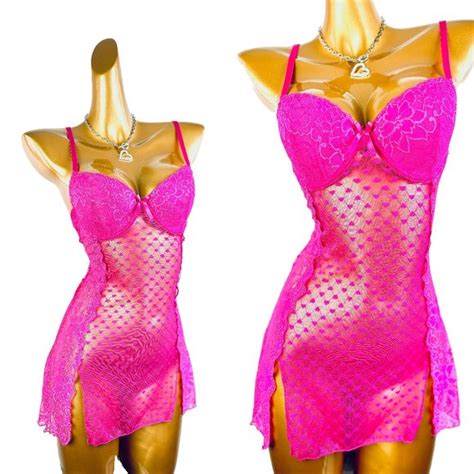 Native Intimates Intimates Sleepwear Vintage Hot Pink Sheer Mesh Lingerie Slip Dress