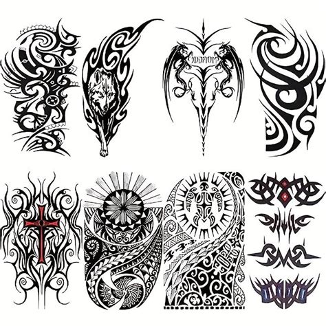 Black Cool Temporary Tattoos Flowers Moon And Sun Feather Compass And