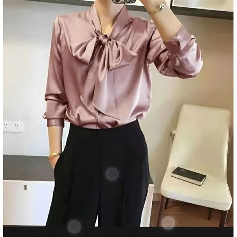 Jual Korean Style Atasan Blouse Kemeja Casual Bahan Satin Silk Premium