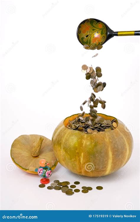 pumpkin  money stock image image  strew white
