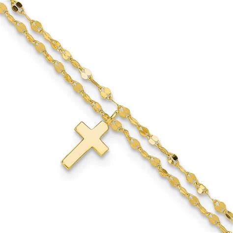 Gold Tone Strcross Inch Plus Inch Extension Anklet Sterling