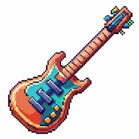 Premium Vector Retro Pixel Art Electric Guitar Illustration Vibrant 8