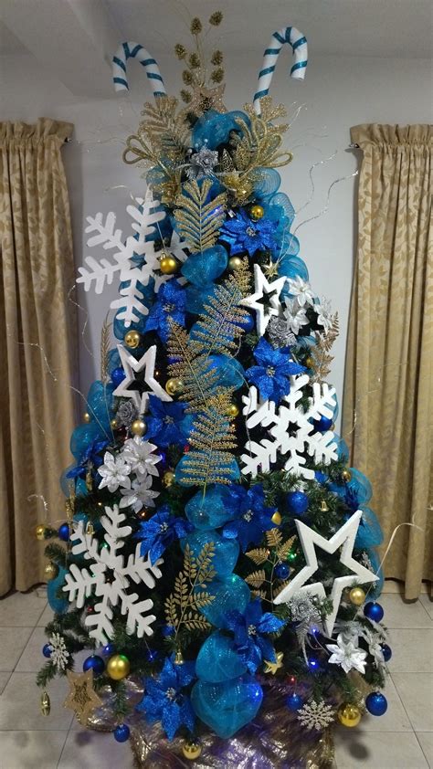 Rbol De Navidad Azul Y Dorado Christmas Tree Decorations Diy